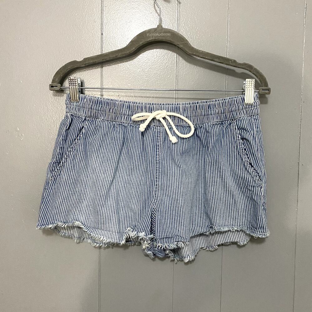 Aerie Blue Striped Chambray Pull-on Raw Hems Summer Beach Boho Shorts M